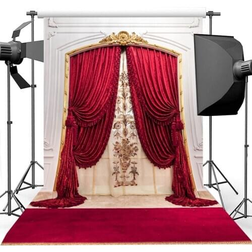Red Carpet Bridal Shower Background for Photography Vintage Red Curtain Birthday Photography Backdrop For Photo Studio