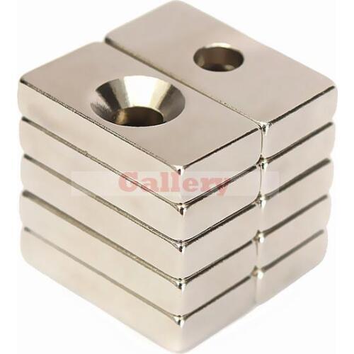 New Iman Neodimio Atacado 10pcs Lot N50 20x10x4mm 4mm Hole Super Strong Block Magnets Rare Earth Neodymium Iman Neodimio 50mm