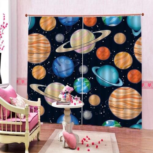 Cartoon Colorful Earth Image Print Curtain For Childrens room Bedroom Blackout Drapes Indoor Decor Sets Custom all Size