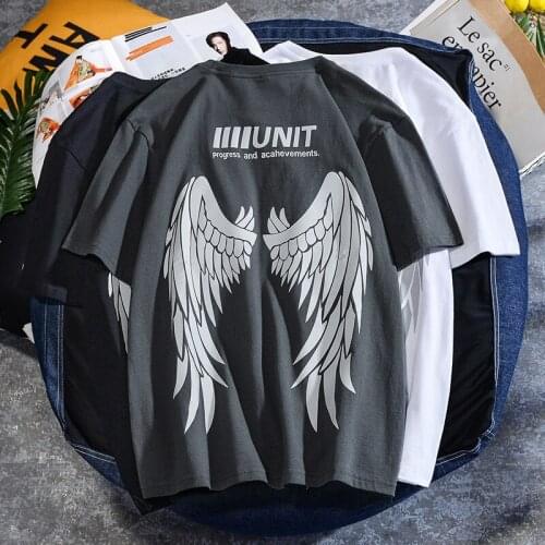 Mens and womens cotton T-shirt wings reflective high street trend round neck short-sleeved loose print Tops Tees men