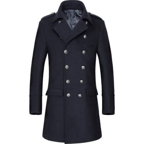 Shanghai Story 2018 Winter Casual Double Breasted Coat Men Stand Collar Slim Fit Long Trench Coat Mens Wool Pea Coat 2 Color