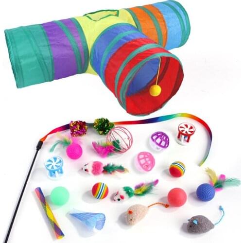 Pet Toy Combination Set Funny Cat Product Collapsible Rainbow Tunnel Puppy Ferrets Rabbit Play Tunnel Tubes Cat Supplies 21 Sets
