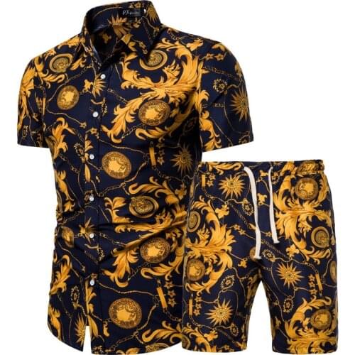 2021 Summer New Mens Clothing Short-sleeved Printed Shirts Shorts 2 Piece Fashion Male Casual Beach Wear Clothes