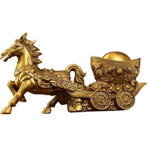 Handmade Pure Copper Horse Ingot Ornament Zodiac Carriage Fortune Home Gifts Gold Feng Shui Fortune Furnishings decor