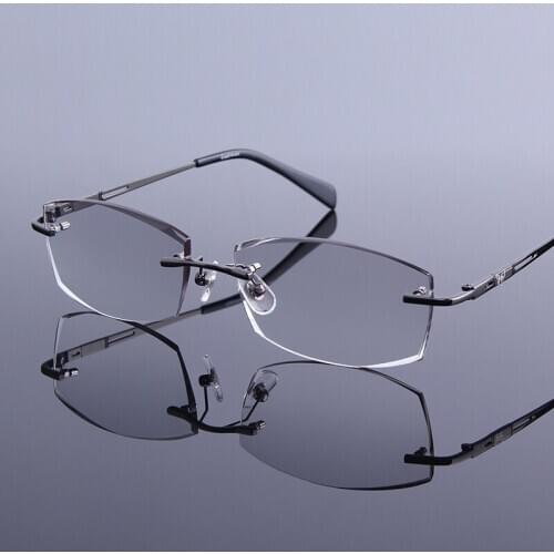 Modern Style Frameless Reading Glasses Men Diamond Cutting Edge Hyperopia Presbyopic Eyewear HD Lens Anti-reflective Spectacles