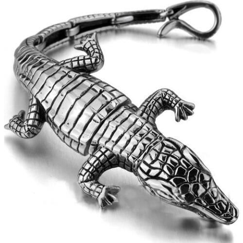 Wholesale\Retail! 20.5cm*43mm 71g Stainless Steel Silver color Crocodile Bracelet Bangle Cuff For Men, Lowest Price Best Quality