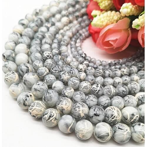 Wholesale 4/6/8/10mm Pull White Silk Glass Beads Loose Spacer Beads Painted Charm For Jewellery Making DIY Bracelet&Necklace #19