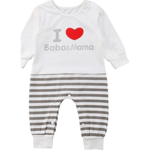 Newborn Kids Baby Girls Boy Striped Baba Mama Romper Jumpsuit Cotton Long Sleeve Autumn Outfits Clothes