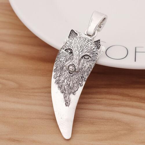 5 Pieces Large Wolf Head Tooth Teeth Charms Pendants For Necklace Jewellery Making Findings 74x22mm