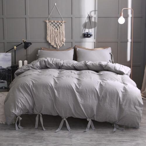 Simple Solid Color Duvet Cover Set Nordic Lace up Black Bedding Sets Black Gray Pink White Pillowcase Quilt Cover No Bed Sheet