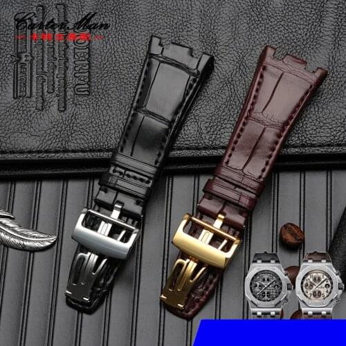 Crocodile Leather Watchband with leather for A-P Royal Oak Offshore series 28mm mens wristband with watch strap folding buckle