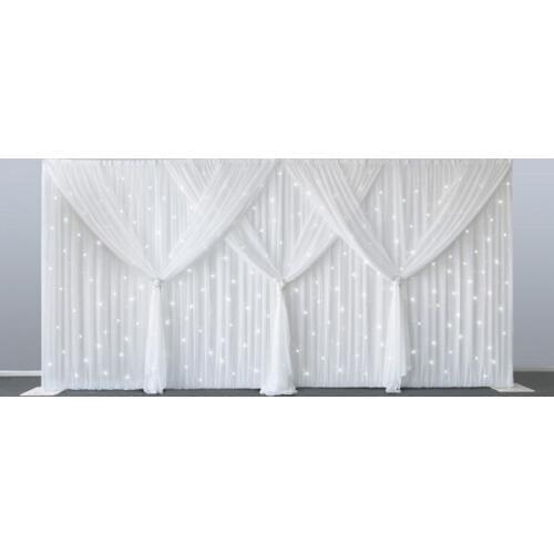 Romantic 10ft x 20ft starlit Wedding backdrop pure white stage curtain decoration background veil including curtain and lighting