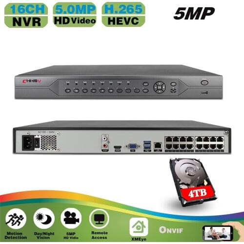 16CH 5MP POE NVR 48V Real PoE NVR 5MP 3MP 8MP 4K Network Video Recorder for PoE IP Cameras P2P XMeye CCTV System Onvif FTP