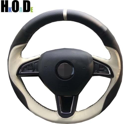 Car steering wheel cover for Skoda Octavia 2017 Rapid Spaceback 2016 Fabia 2016 2017 (3-Spoke) Hand-sewing Genuine Leather