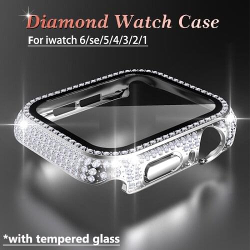 Glass+Cover for Apple Watch case 38mm 40mm 42mm 44mm Diamond bumper+Screen Protector for iWatch Series 6 SE 5 4 3 2 1 Accessorie
