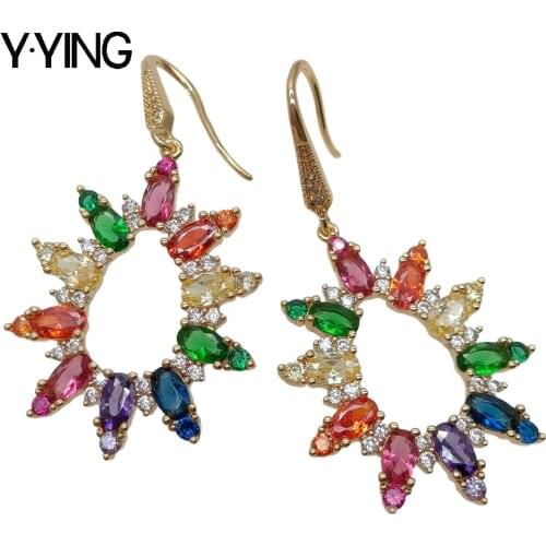 Y·YING Rainbow Multi Color Cubic Zirconia Pave Dangle loop hook Earrings Drop Earrings luxury for women