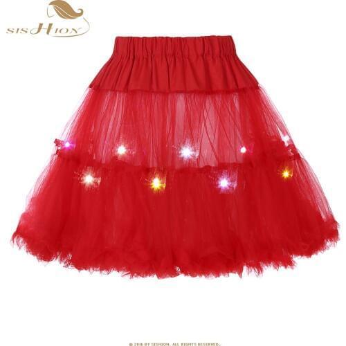 SISHION Red Womens Led Petticoat Mini Skirt Female Sexy Kilt Mini Tutu Skirts LED Decoration Belly Dance Colorful Skir 2 Layers
