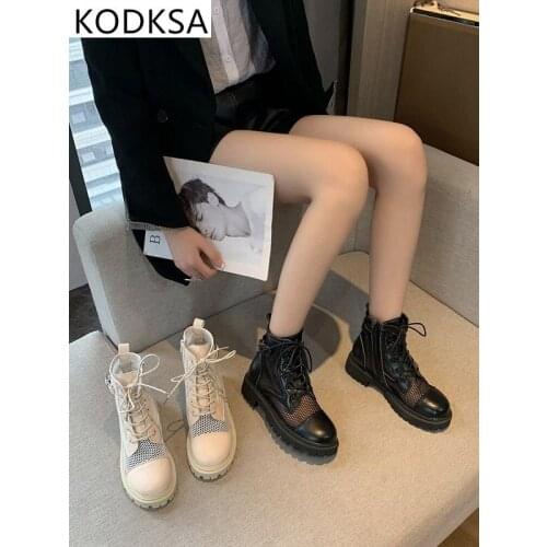 Net Red Thick-soled Short Boots Women 2021 New Spring and Summer Thin Breathable Mesh Sandals Fashion British Style Martin Boots