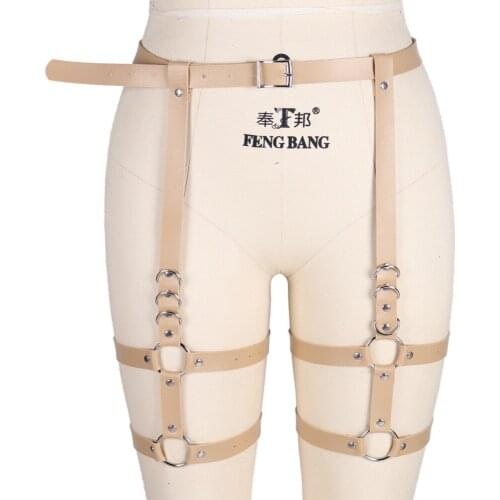 Punk Pastel Goth Leather Harness For Women Belt Adjust Waist Straps Stocking Thigh Garters Bondage Pole Dance Rave Costume