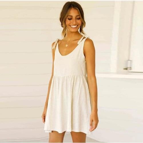 2021 Spring New Spaghetti Strap Dress Women Casual Solid Lace Up Short Sleeveless Dress For Women O Neck Summer Sling Dress