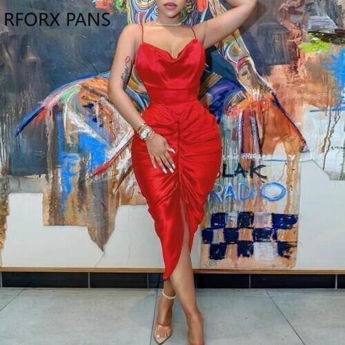 Women Plain Spaghetti Strap Slit Ruched Maxi Dress Bodycon Dress Sexy Dress for Women