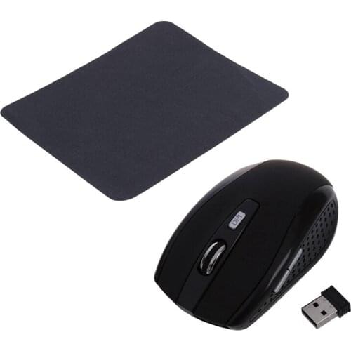2.4GHz Optical Wireless Mouse Wireless USB Black for PC & Black Optical Mouse Pad Mat Black for Laptop PC