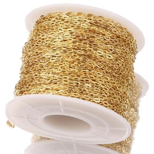 2 Meters Gold Tone 1.7mm Width Rolo Cable Chain Stainless Steel Gold Link Chain for Necklace Jewelry Making Supplies