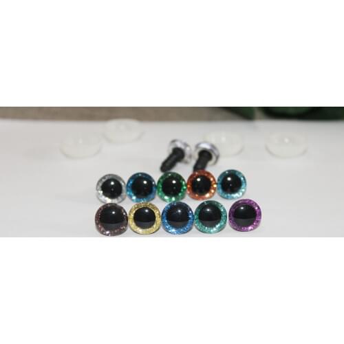 20set/lot 9mm 12mm 3D clear glitter eyes + glitter fabric+ washer for diy plush toy doll--10 colors option