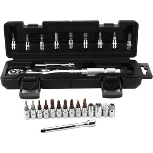 26Pcs 1/4" Inch 5-25NM Torque Wrench Calibrated Hand Spanner Socket Bits