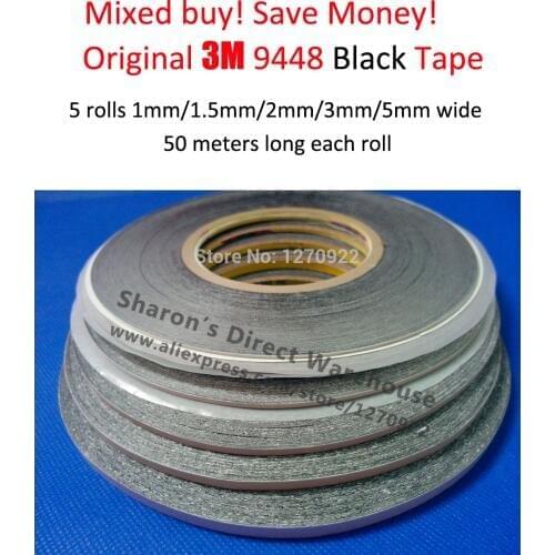 5pcs 1mm-1.5mm-2mm-3mm-5mm wide for Cellphone iphone Samsung HTC LCD Display Touch Screen Two Sides Black Adhesive Tape 3M 9448