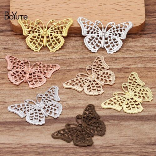 BoYuTe (100 Pieces/Lot) Metal Brass Stamping Filigree 25*40MM Butterfly Charms for Jewelry Making