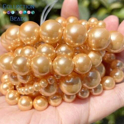 4/6/8/10/12mm Natural Rich Golden Shell Pearls Loose Spacer Beads For Jewelry Making DIY Bracelet Necklace Handmade 15