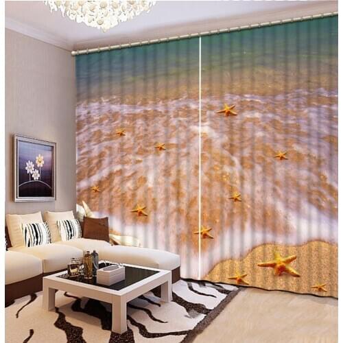 European Curtains Photo Painted 3D Curtain Living room beach curtains wave curtain