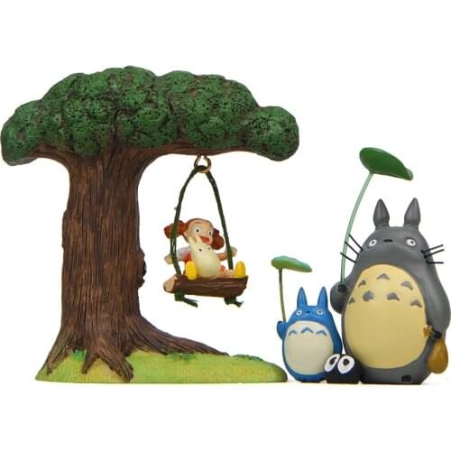Ghibli Anime Totoro Cute Swing Girl Figure Desk Car Ornaments Miyazaki Hayao Model Toys Fairy Garden Miniatures Craft Home Decor
