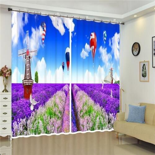 Purple Flower lavender Flower printed Drape Curtains,butterflies Blackout 3D Curtain,Smooth Drape Window Curtain with 2 Panels