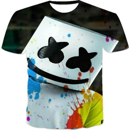 O-neck mens T-shir pattern printing best-selling new mens T-shirt loose clothes retro short-sleeved fashion smiley face