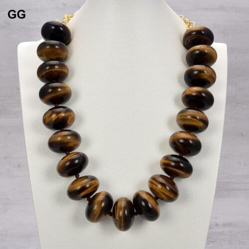 GuaiGuai Jewelry 24" Big Natural 20x30mm Smooth Tigers Eye Rondelle Necklace