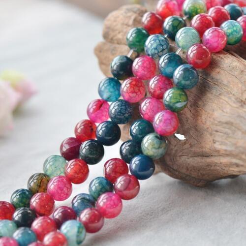 Joanlyn Mixed Color Crackle Natural Agate Beads 4mm-14mm Smooth Polished Round 15 Inch Strand AG27