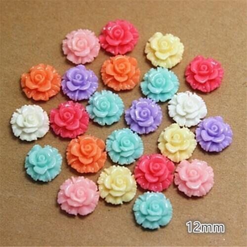 50pcs 12mm Mix Colors Resin Flower Flatback Cabochon for DIY Scrapbooking Decorative Craft Making