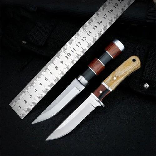 Pocket Knife Stainless Steel Tactical Survival Hunting Knife Portable Fruit Knives Tool Utility Knife Meat Cleaver with Sheath