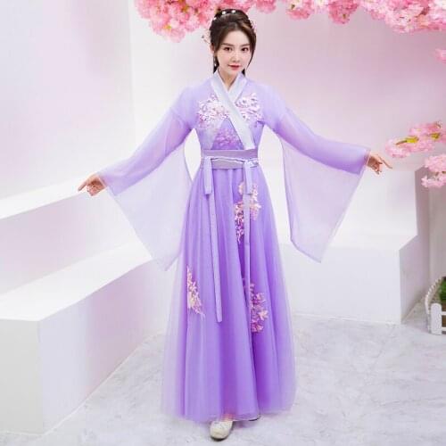 Chinese Hanfu Women Ancient Traditional Embroidery Purple Princess Cosplay Costume Vintage Hanfu Fairy Dress Plus Size SL4995