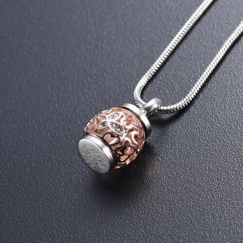 KLH9959 Hollow Heart Rose Bead Cremation Ashes Urn Necklace Engraved Always in my heart Keepsake Memorial Pendant
