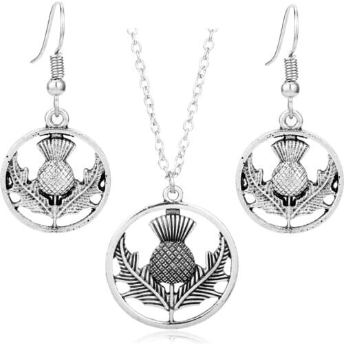 3pcs/set Jewelry Sets Women Elegant Flower Pendant Necklace Outlander Irish Drop Earrings Hook Earring Jewelry Set