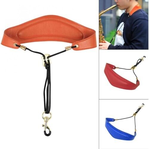 Leather Adjustable Saxophone Neck Strap with Brass Steel Hook Add Cotton Strap for Saxophone 3 Colors