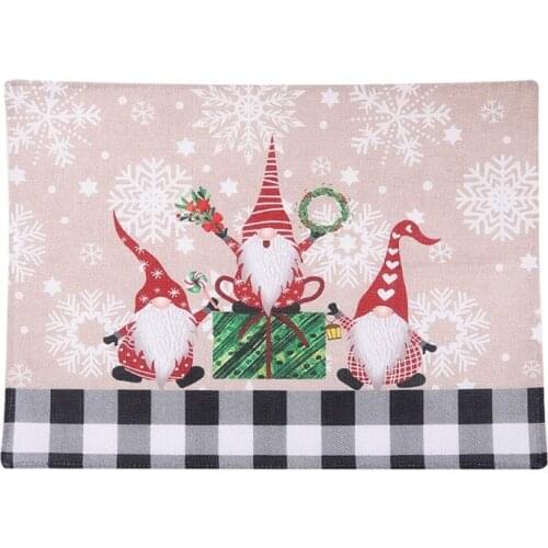 Creative Christmas Gnome Rectangle Placemat Vintage Plaid Snowflake Printed Washable Heat-Resistant Table Mat for Kitchen Dining