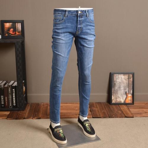 Fashion Mens Skinny Jeans Streetwear Elastic Thin Blue Pants for Cowboys P83