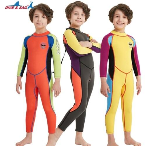 Dive & Sail 2.5MM Neoprene Wetsuit Kids for boys girls Keep Warm One-piece Long Sleeves UV protection Swimwear