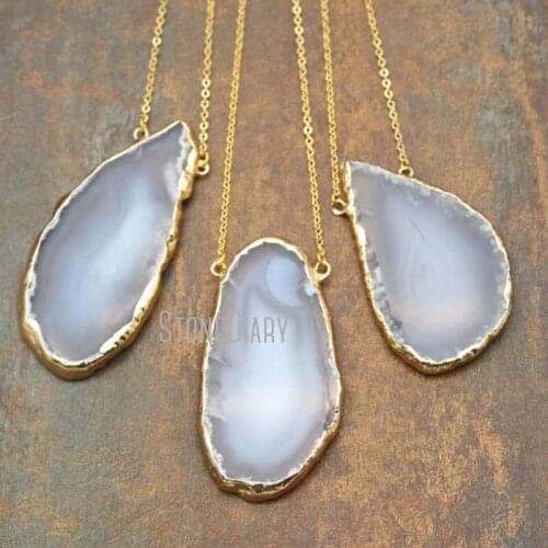 10Pcs Sideways Double Bails Chains Necklaces Agates Slice Gold Electroplated Free Form Chains Necklaces 18-32inch NM15231