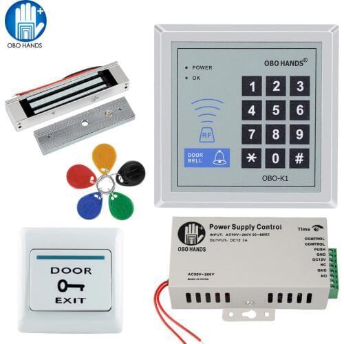 OBO HANDS rfid keypad door access control system kit electric Magnetic electronic door lock+power supply+5pcs key fobs full set