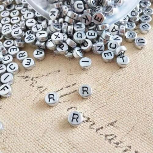Single Initial Character R Alphabet Plastic Beads 100pcs 4*7MM Flat Coin Round Shape Acrylic Letters Beads Fit Bracelet Keyring